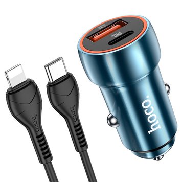 Автомобільний зарядний пристрій HOCO Z46A Type-C/Lightning PD20W+QC3.0 CAR CHARGER (Синій) 6931474770363 фото