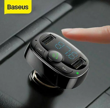 Зарядний пристрій з двома USB портами  Baseus T-Typed S-09 Bluetooth MP3 Car Charger 2.4 A 2 USB Black CCMT000301 фото