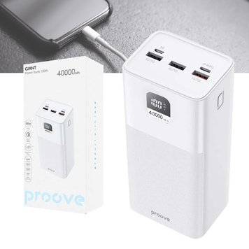 Портативний швидкісний павербанк Proove Giant 100W, 40000mAh(Білий) PBGI99320002 фото